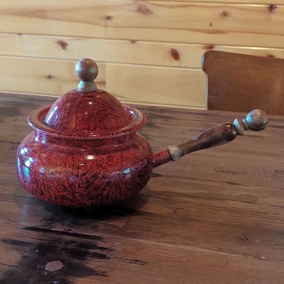 Unique & Vintage Red Enamel Fondue Pot - Picture 1 of 10